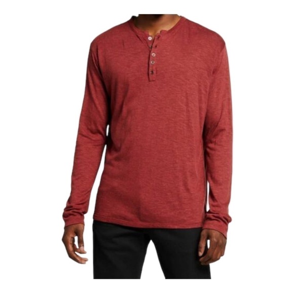 Twenty Montreal Men's Red Long Sleeve Tee Button Slub Henley - Picture 1 of 13